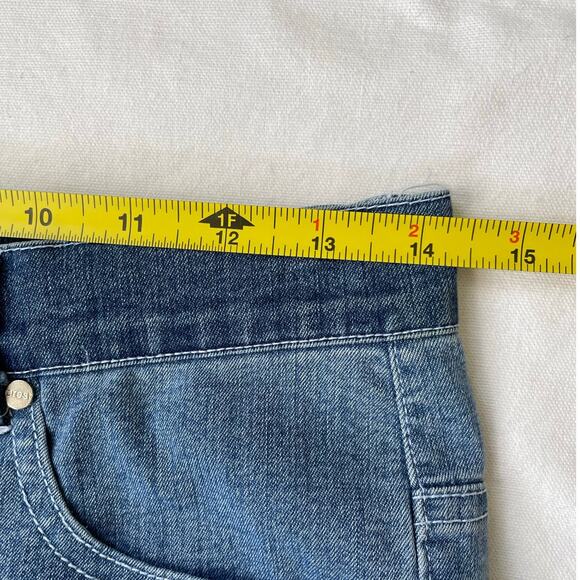 Y2K Denim Patchwork Capris Women's Size Small Midrise Stripe Paneled - Picture 7 of 9